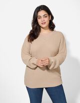 Pullover - Spitzenbesatz - beige