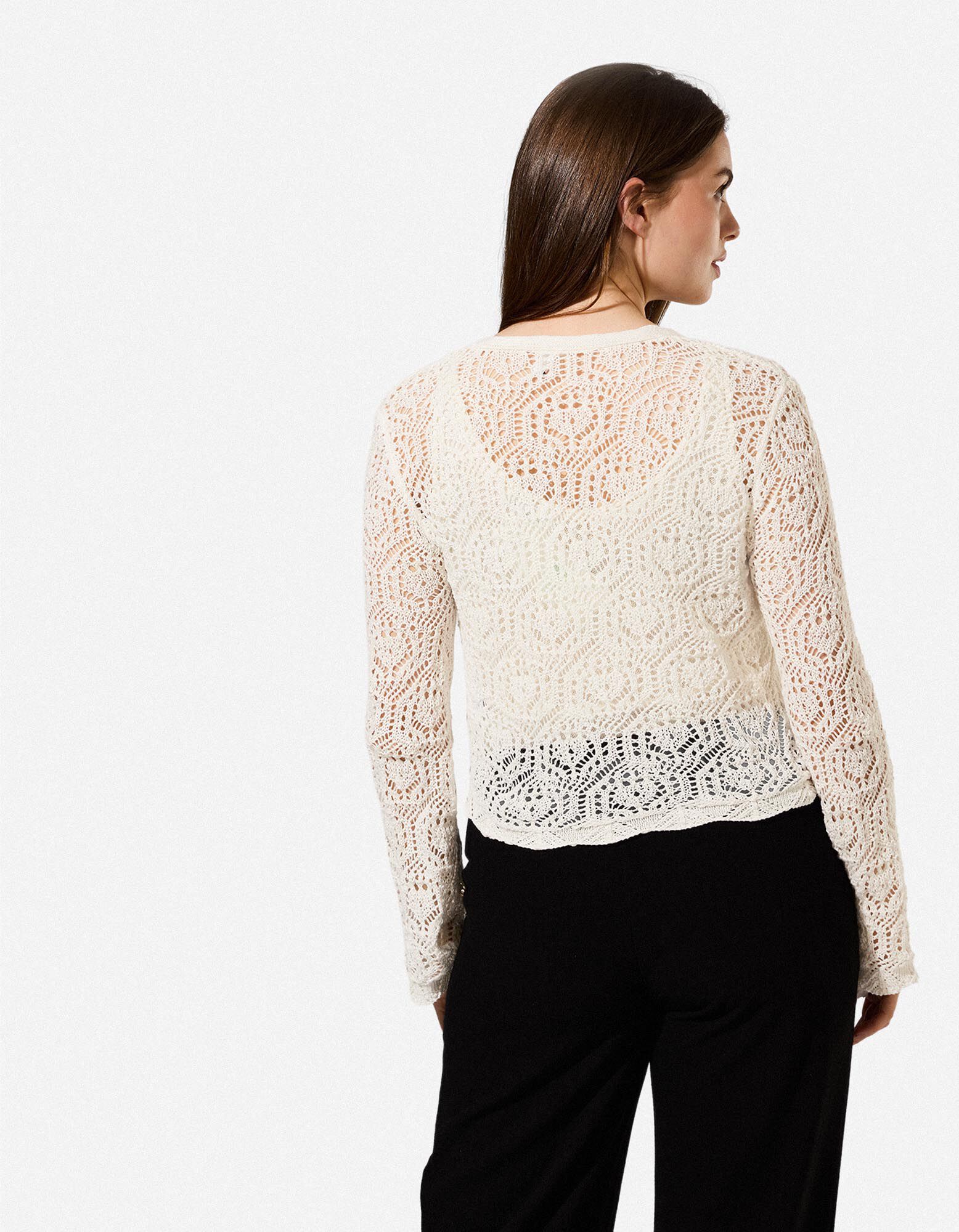 Strickjacke - Schn&uuml;rung - Off-White