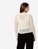 Strickjacke - Schn&uuml;rung - Off-White