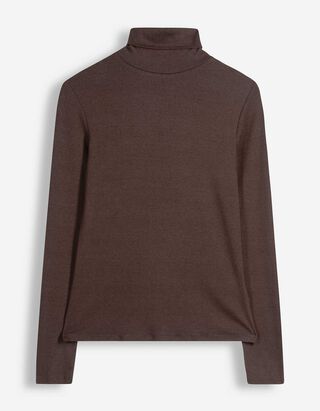 Langarmshirt - Rollkragen - Dunkelbraun