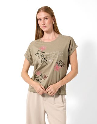 T-Shirt - Stickerei - Khaki