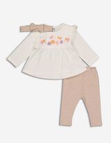 Set rochie și leggings - Broderii - Maro deschis