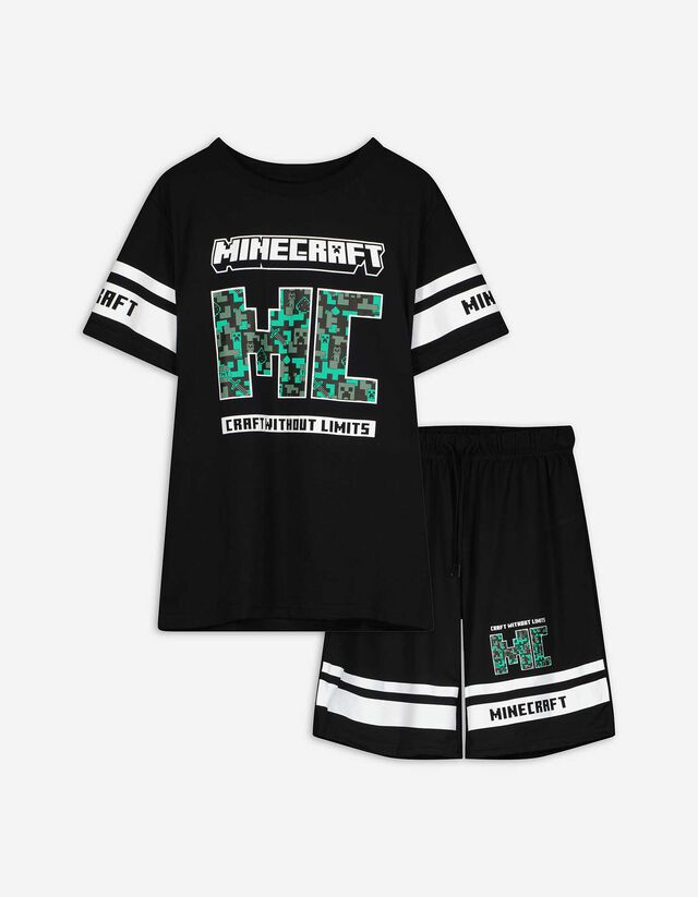  Set aus T-Shirt und Shorts - Minecraft - schwarz
