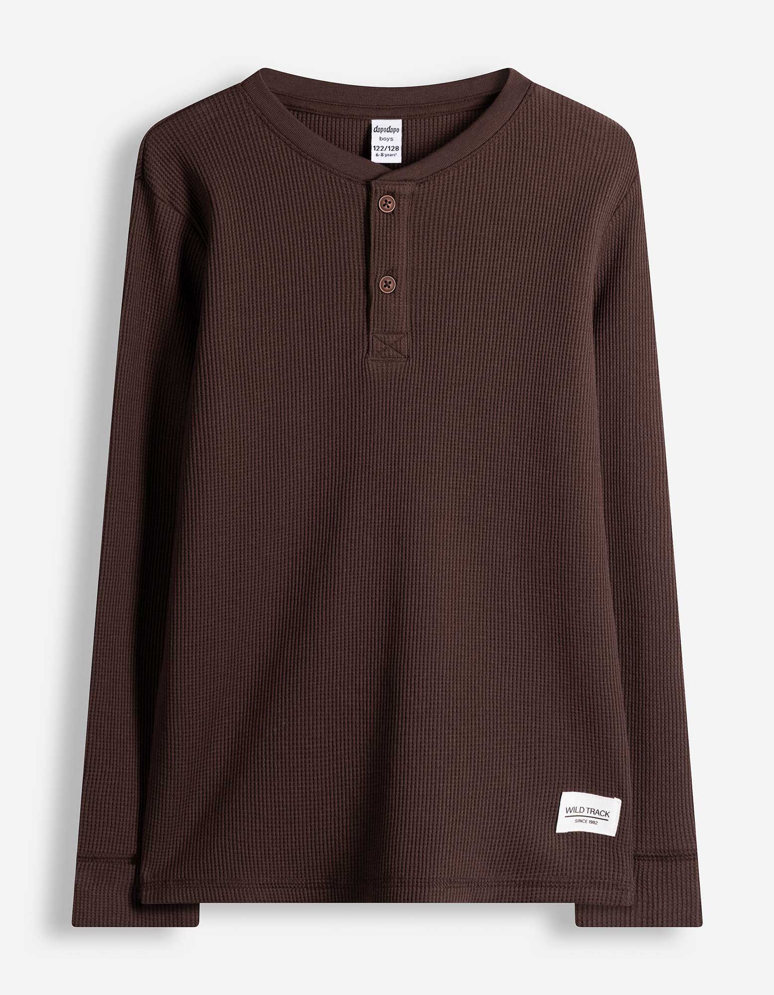 Langarmshirt - Waffelstruktur - Dunkelbraun