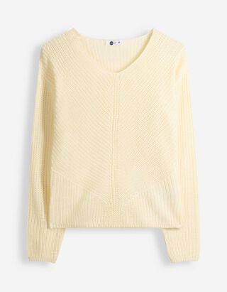 Strickpullover - V-Ausschnitt - Gelb