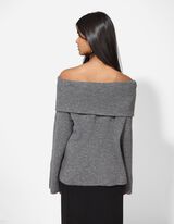 Pulover de tricot - Decolteu Carmen - Gri