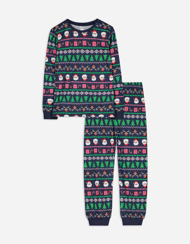 Set de pijama format din cămașă cu mânecă lungă și pantaloni  - Crăciun - Albastru inchis