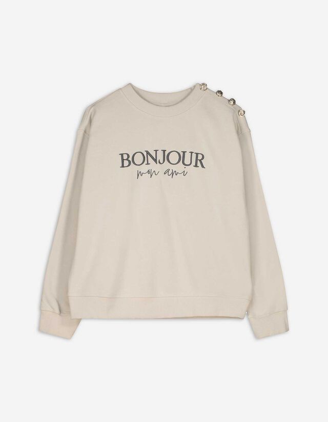 Sweatshirt - Zierknöpfe - beige