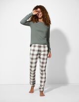 Pyjama Set aus Shirt und Hose - Jersey - dunkelgrün