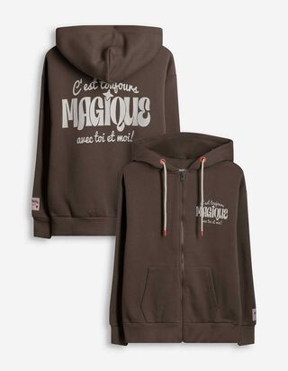 Sweatjacke - Print - hellbraun