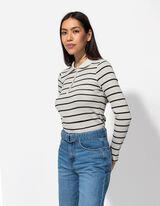 Langarmshirt - Rippenstruktur - beige