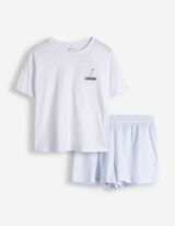 Pyjama Set aus Shirt und Shorts - Mustermix - wei&szlig;