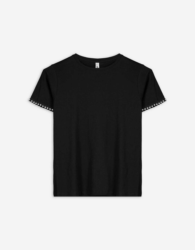 T-Shirt - Zierperlen - schwarz