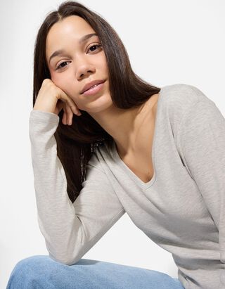 Tričko s dlouhým rukávem - Obsah modalu - svetle šedá