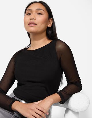 Bluză de corp cu mânecă lungă - Plasă - Negru