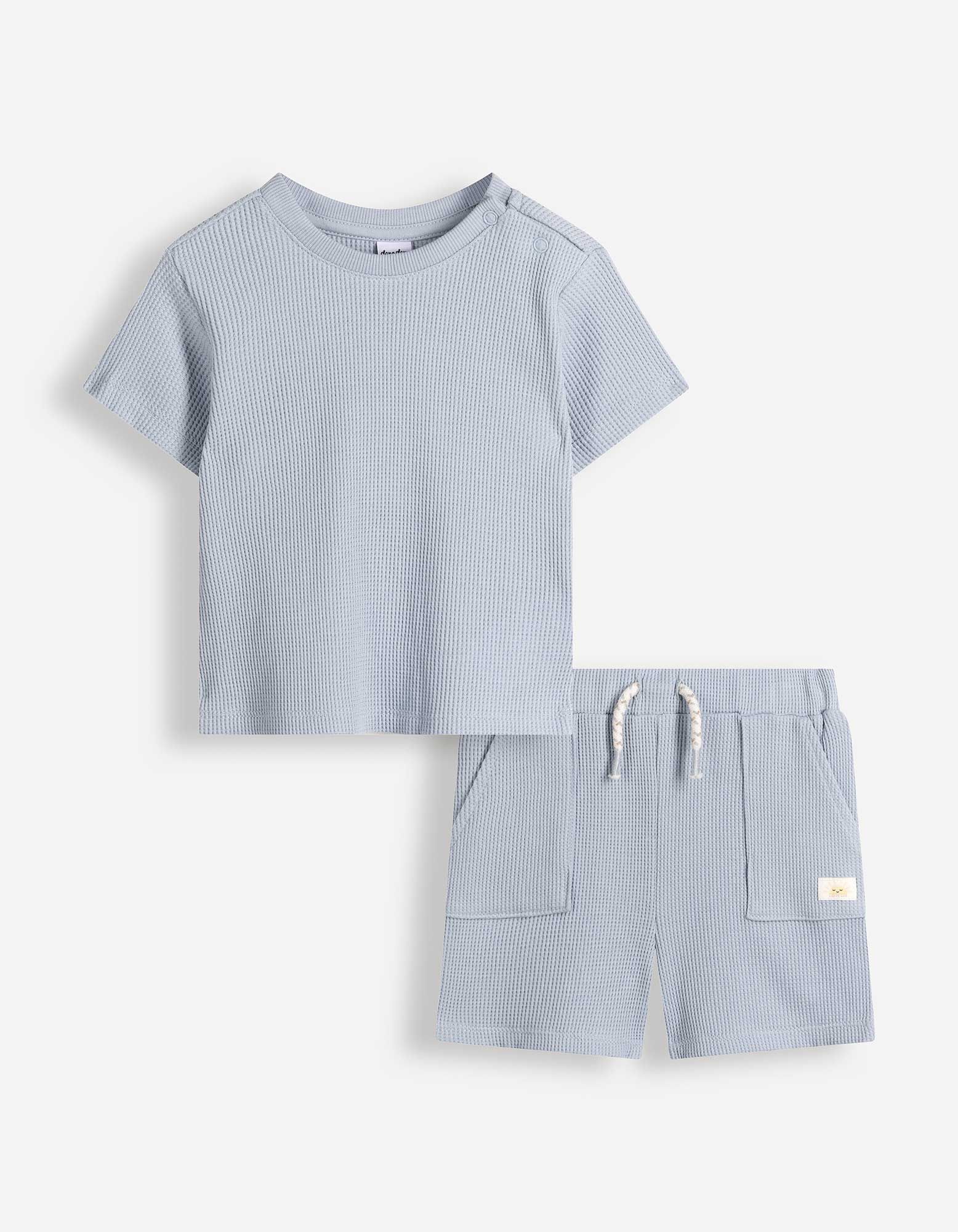 Set aus T-Shirt und Hose - Waffelstruktur - Hellblau