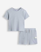 Set aus T-Shirt und Hose - Waffelstruktur - Hellblau