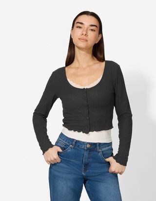 Langarmshirt - Double-Layer-Look - schwarz