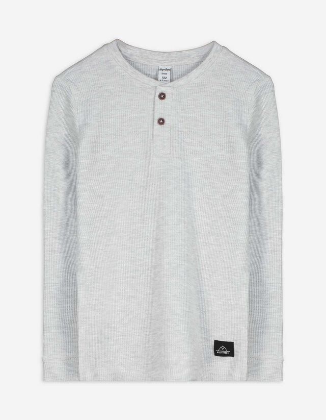 Langarmshirt - Henley-Ausschnitt - grau