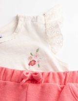 Ensemble t-shirt et pantalon - Structure gaufr&eacute;e - blanc