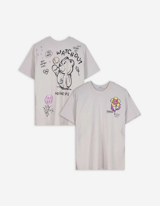 T-Shirt - Allover-Print - beige