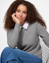 Pulover - Guler de cămașă - Gri