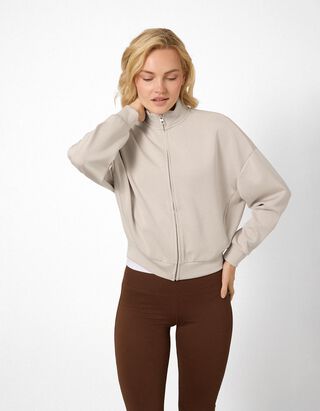 Sweatjacke - Soft-Touch - Beige
