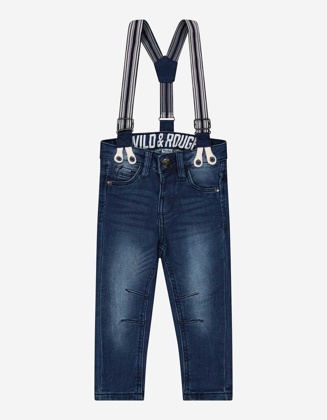 Jeans - Bretele - Albastru inchis