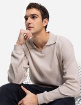 Tričko s dlhými rukávmi - Košeľový golier - bezova