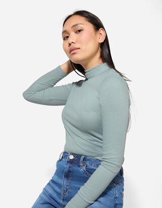 Bluză de corp cu mânecă lungă - Guler rulat - Turcoaz