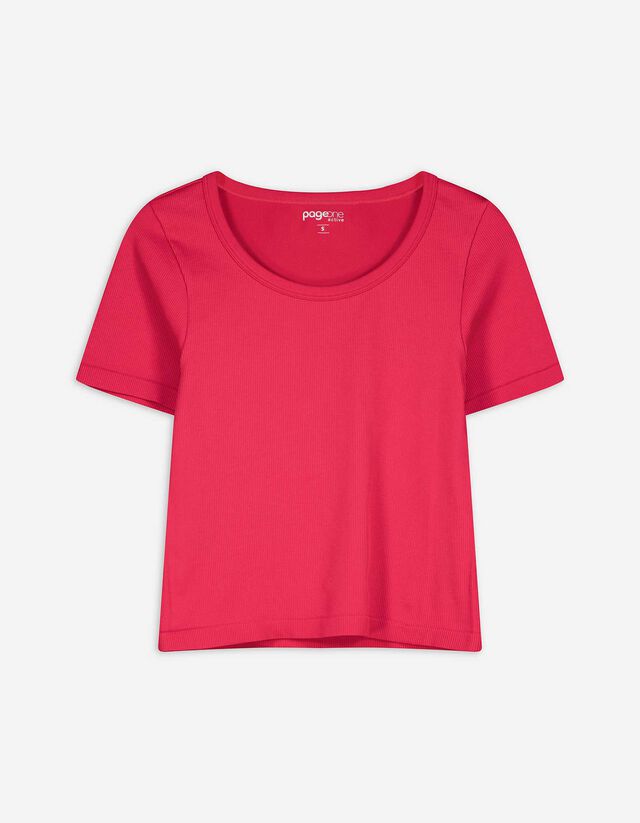 T-shirt de court - Texture côtelée - rose