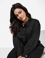 Hemdbluse - Wildlederimitat - schwarz