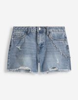 Short en jean - D&eacute;tail de cha&icirc;ne - Bleu