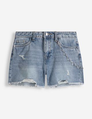 Short en jean - D&eacute;tail de cha&icirc;ne - Bleu