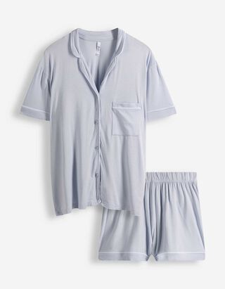 Pyjama Set aus Shirt und Shorts - einfarbig - hellblau
