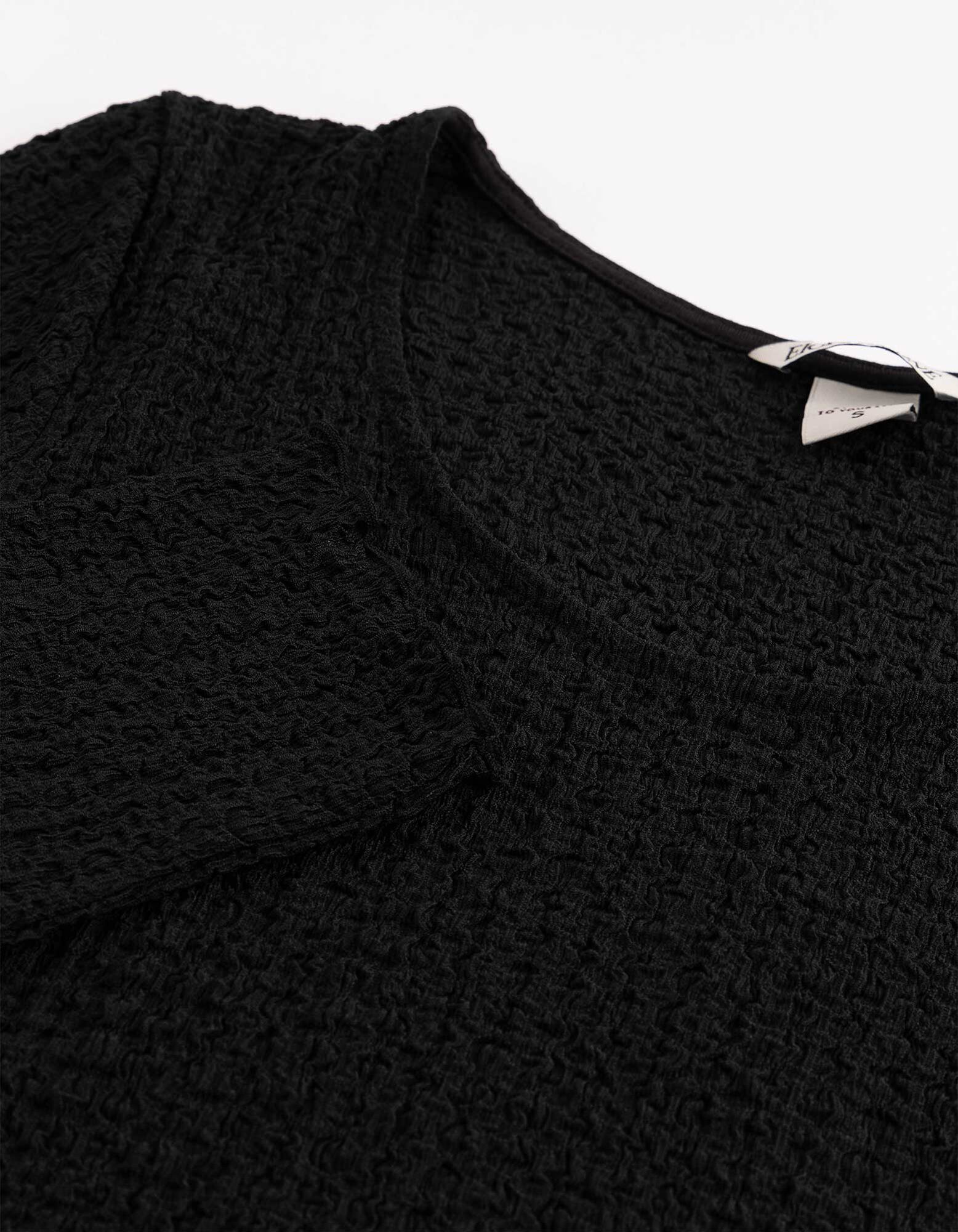 Langarmshirt - Crinkle-Optik - Schwarz