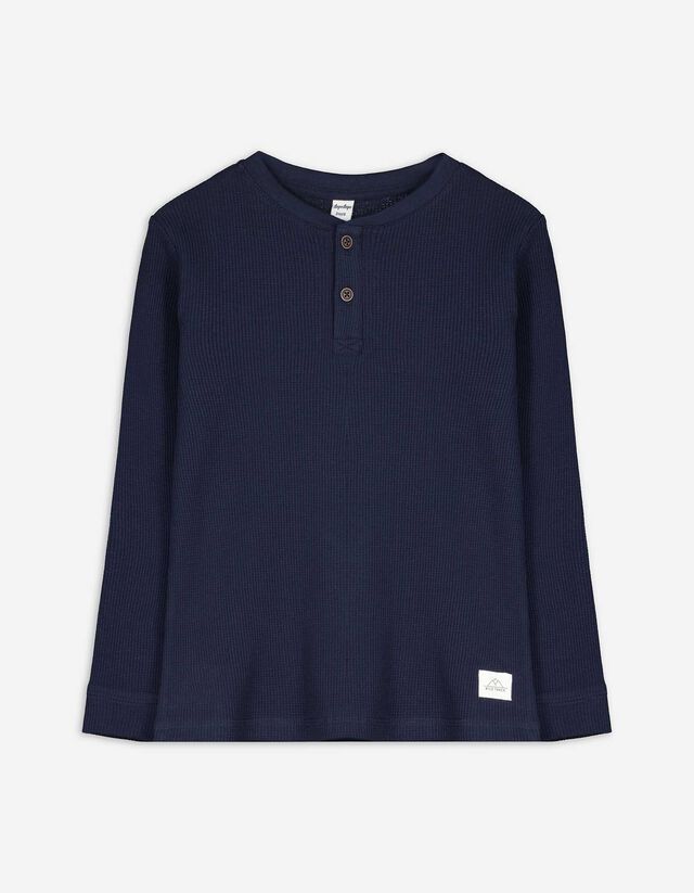 Langarmshirt - Henley-Ausschnitt - dunkelblau
