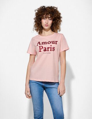 T-shirt - Strass - roze