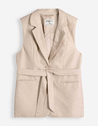 Lange Weste - Bindeg&uuml;rtel - beige