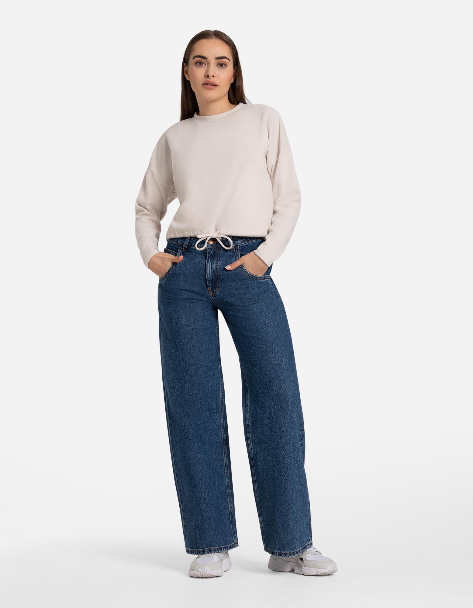 Sweatshirt - Tunnelzug am Saum - beige - Takko Fashion