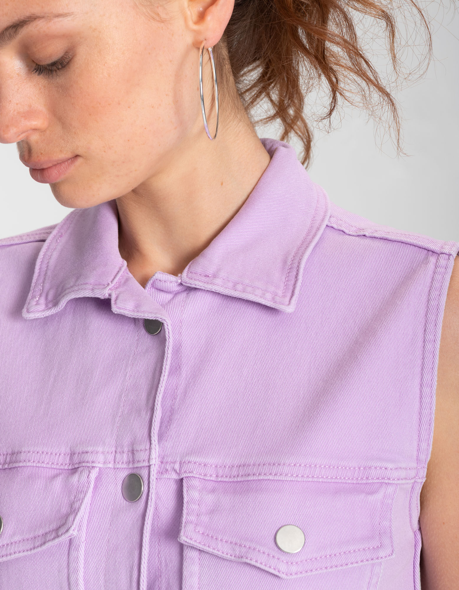Robe en jean - Poche-poitrine - Lilas