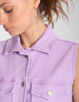 Robe en jean - Poche-poitrine - Lilas