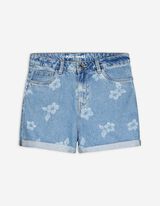Pantaloni scurți denim - Imprimeu cu laser - Albastru deschis
