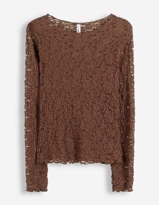 Langarmshirt - Crinkle-Optik - Braun