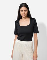 Majica kratek rokav - Mešanica materialov - crna