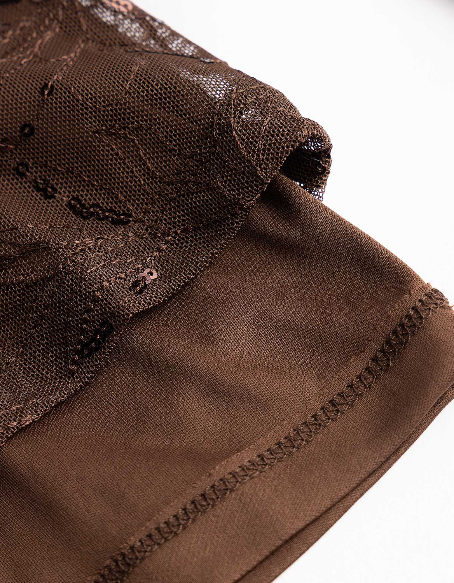 Kleid - Paillettenbesatz - Braun