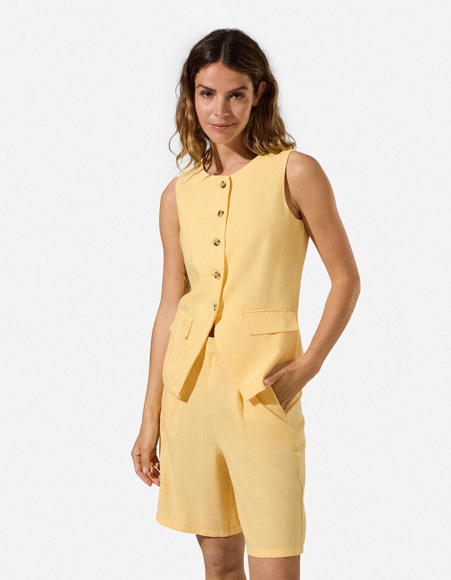 Gilet - Aspect lin - Jaune clair