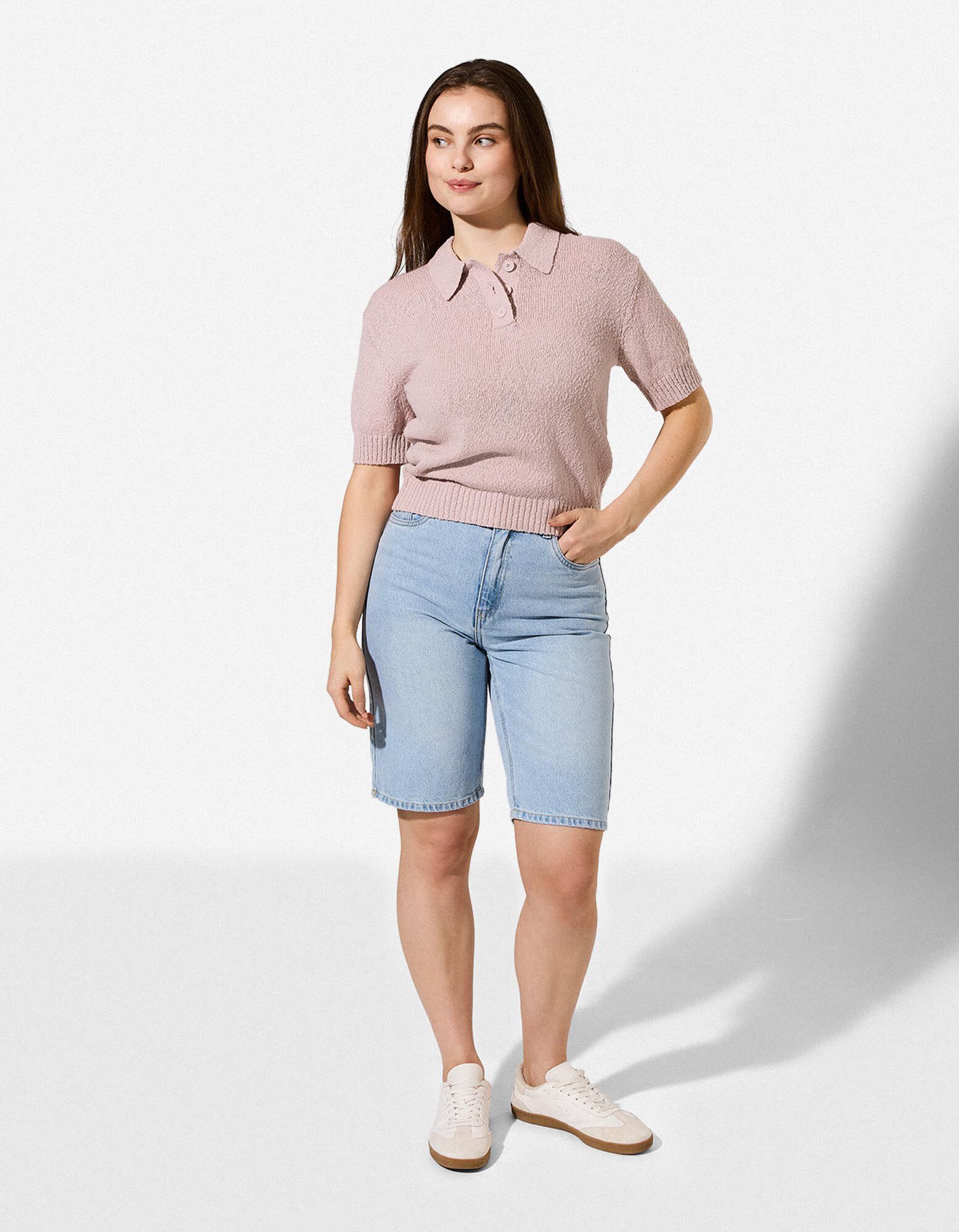 Strickpullover - Polokragen - Rosa