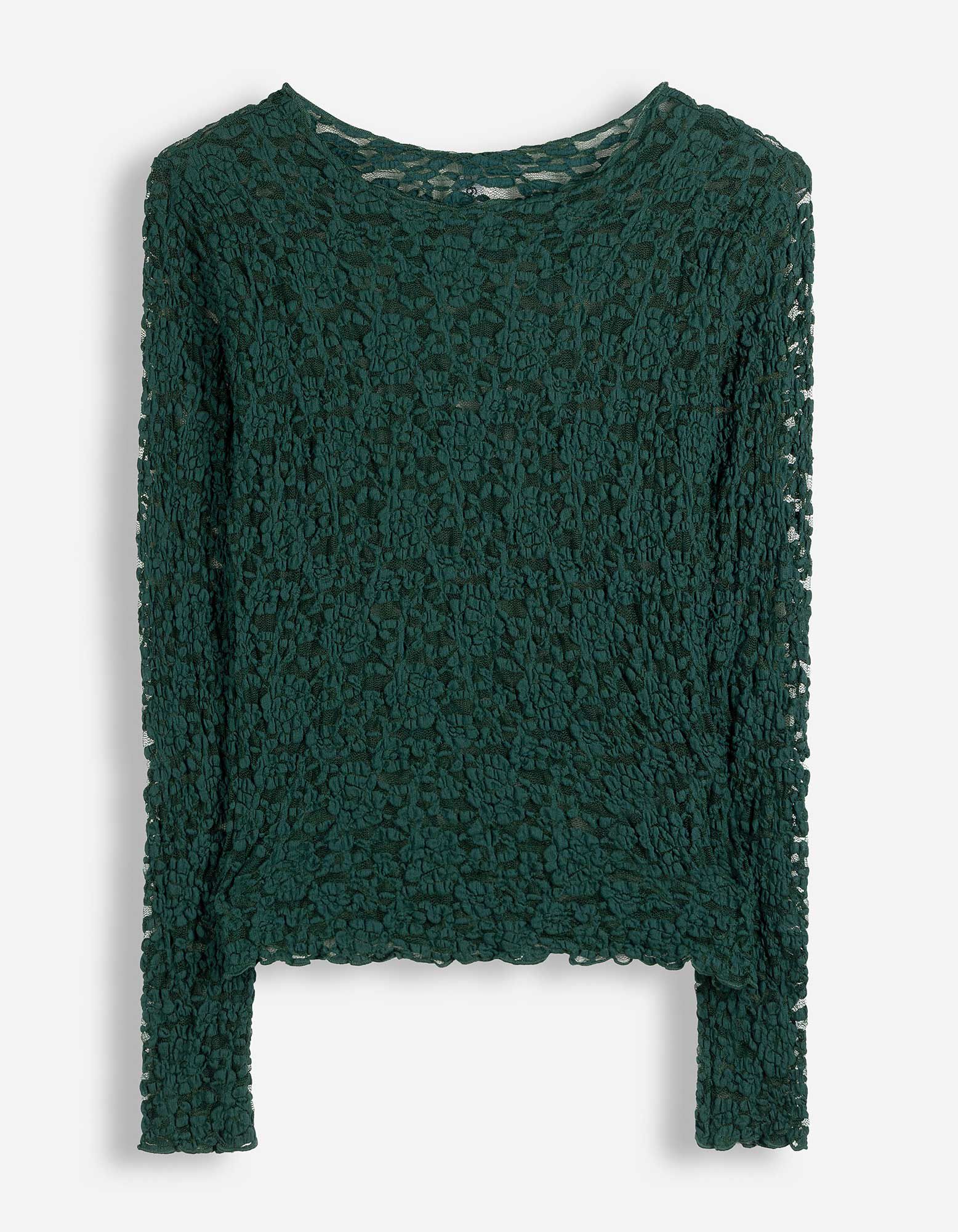 Langarmshirt - Crinkle-Optik - Dunkelgr&uuml;n