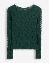 Langarmshirt - Crinkle-Optik - Dunkelgr&uuml;n